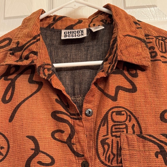 Chico's Women’s Shacket Top Rust and Black Design. 100% Linen! - Picture 14 of 16